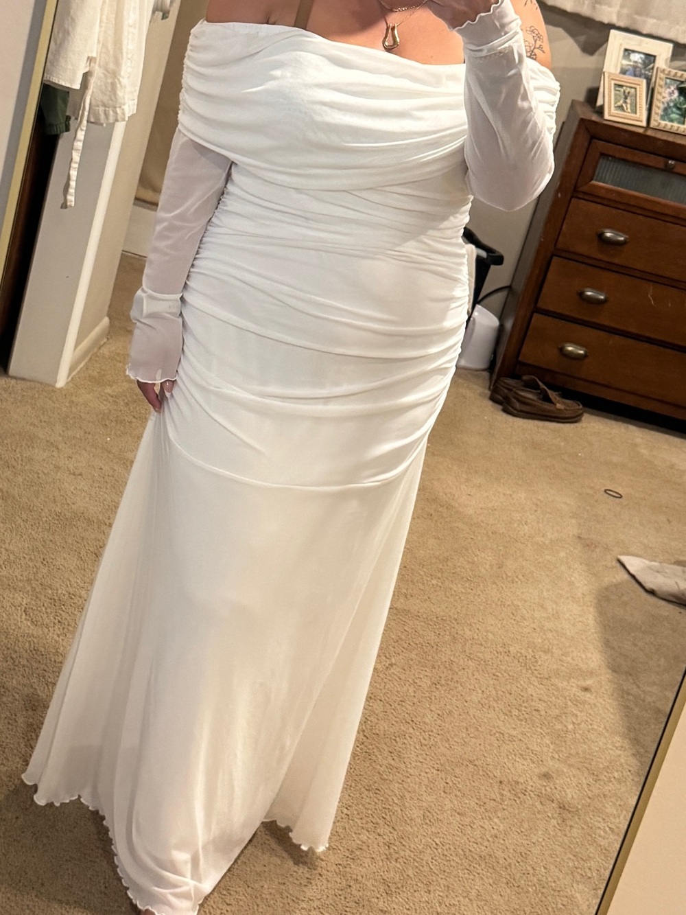 SHEIN White Off-Shoulder Ruched Dress